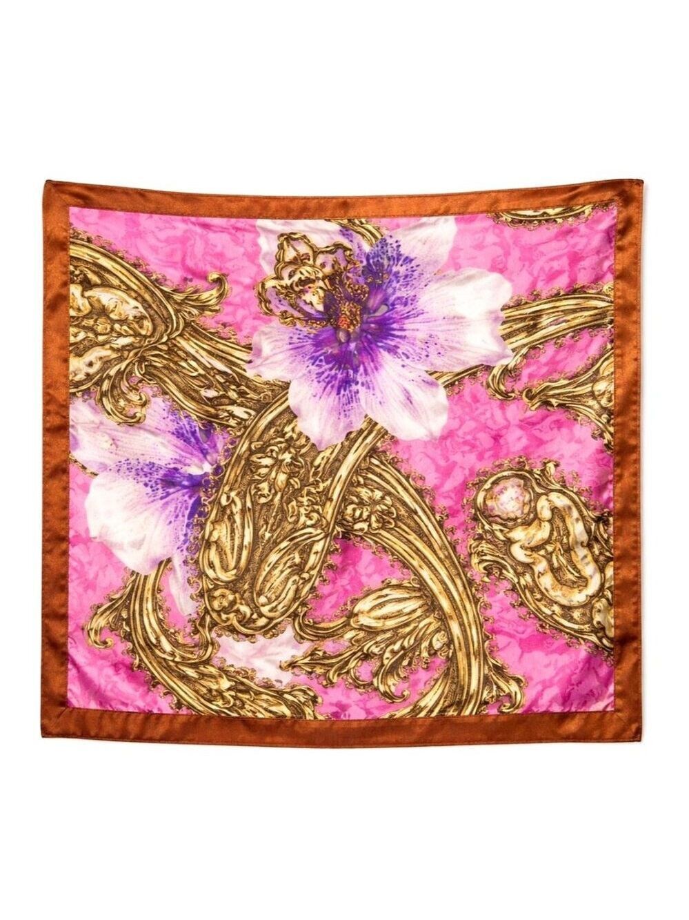 Pink Floral Satin Scarf 20x20 Women's Hair Tie Neck Wrist Wrap